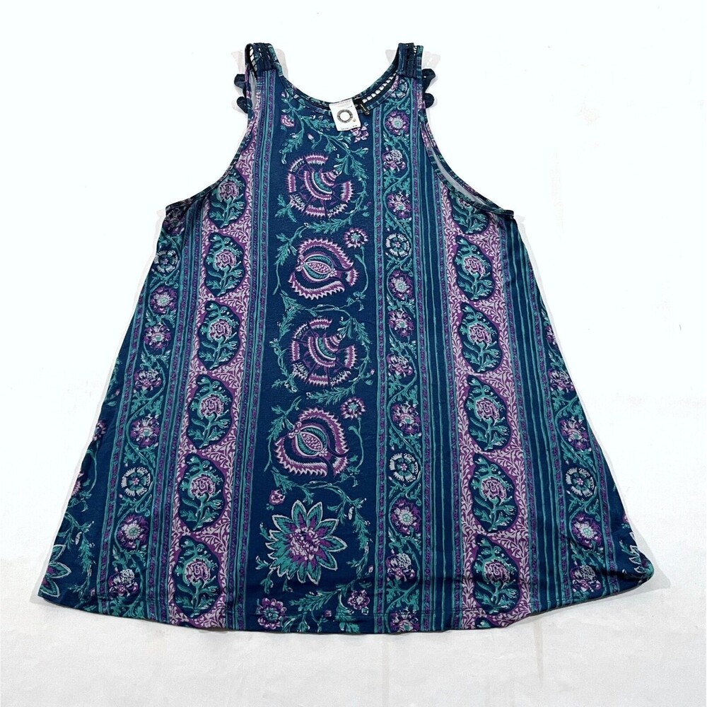 Anthropologie Akemi Kin Blue Purple Floral Print Epoca Crochet Lace Tank Top XS
